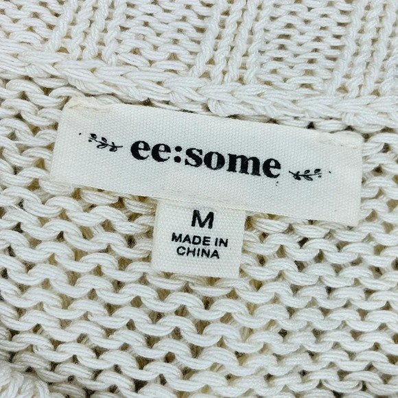 Eesome Cream Ivory Pompom Cable Knit Crop Sweater Women Size M Stretch - Picture 2 of 7